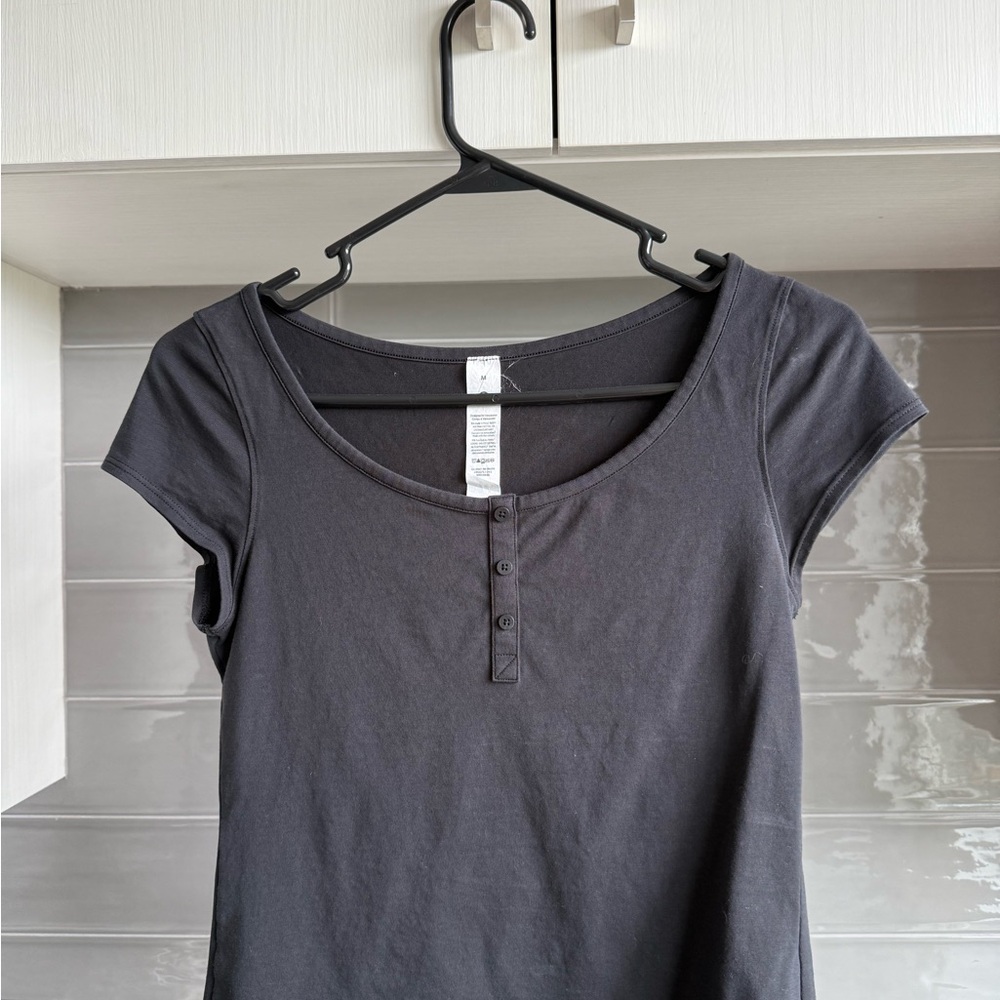 Lululemon Athletica Black Fitted Buttoned T-Shirt